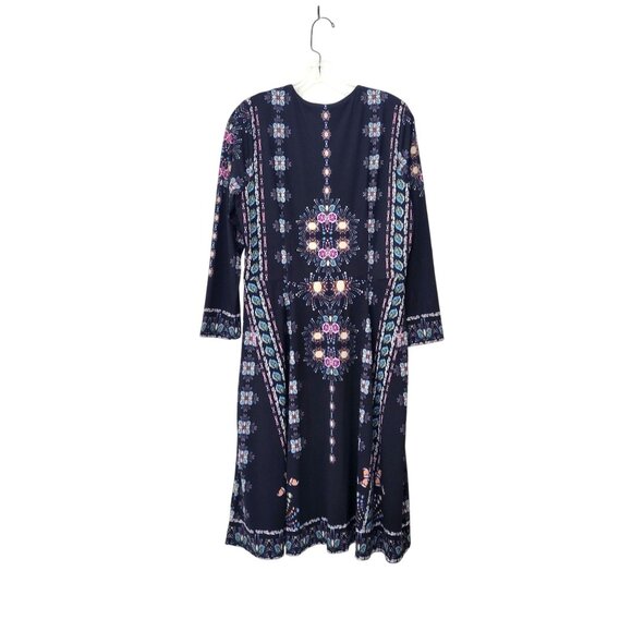 HALE BOB Jersey Midi Dress Women's Large Black Multi Floral Print V-Neck - Picture 2 of 6